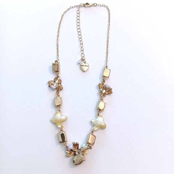 Betsey Johnson Lilac Bee Flower & Crystal Gold Tone Necklace - Picture 3 of 3
